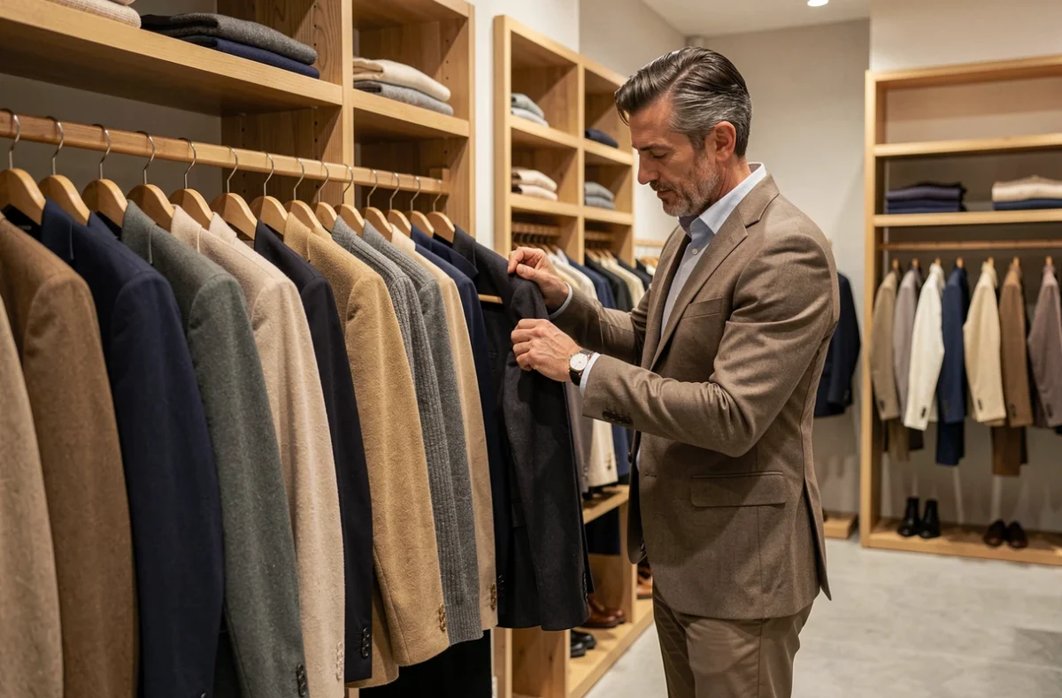 Rayon de costumes et vêtements masculins dans un magasin d'usine Bruno Saint Hilaire à Toulouse