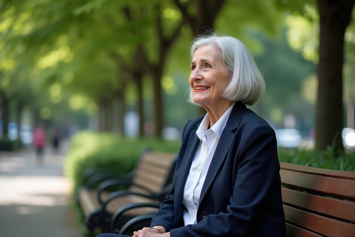 Femme âgée souriante portant rouge à lèvres en parc