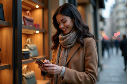 Femme élégante dans une boutique parisienne hiver