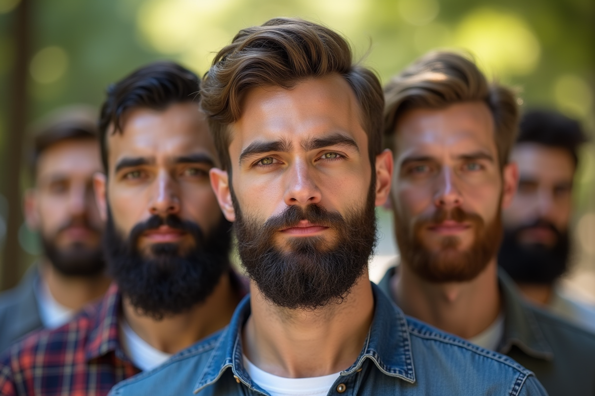Groupe d hommes avec barbes adaptées face au soleil