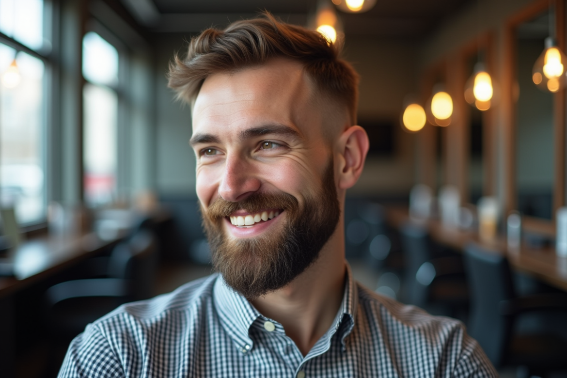 Homme souriant avec styles de barbe variés pour visage