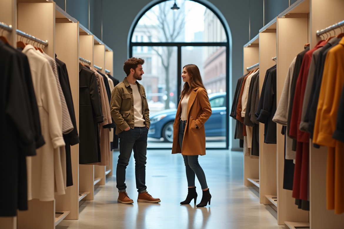 Jeunes adultes en shopping de mode dans un magasin moderne