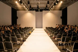 Podium de défilé de mode éclairé avant l'arrivée du public