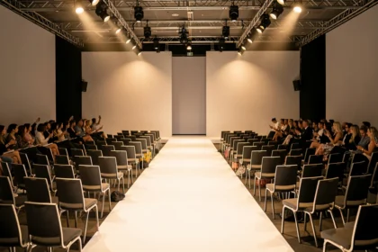 Podium de défilé de mode éclairé avant l'arrivée du public