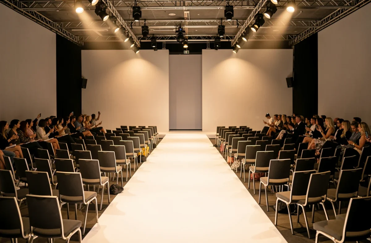 Podium de défilé de mode éclairé avant l'arrivée du public